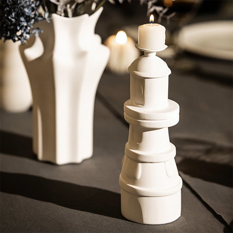 Lighthouse-shaped Art Creative Hand made White Ceramic Candle holder