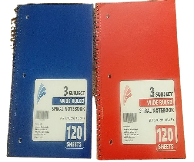 3 Subject Notebooks Spiral Bound 120 sheets with microperforated text and 3 hole punch
