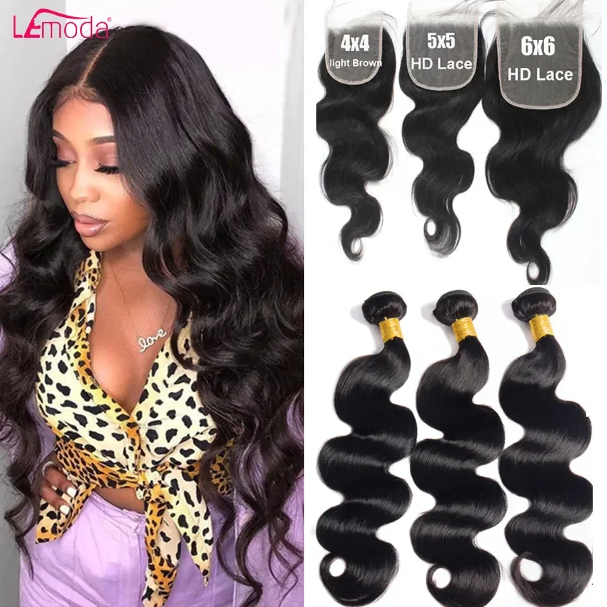 Lemoda Cuticle Aligned Hair Bundles And Closure Set Raw Virgin Brazilian Human Hair Bundles With Lace Closure Hair Vendor