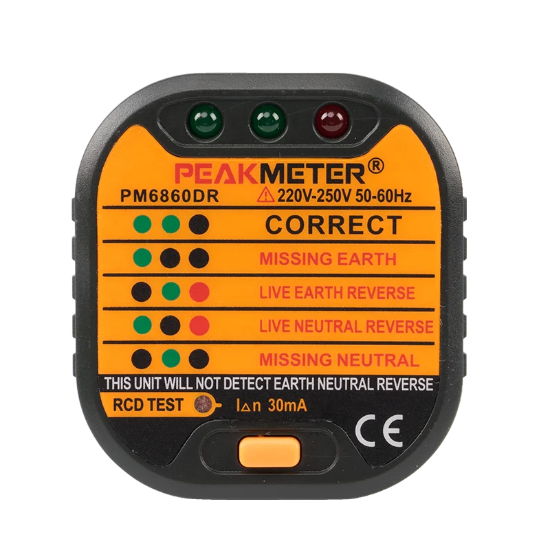 Peakmeter PM6860DR socket plug tester voltage live wire detector with RCD GFCI test detector socket test