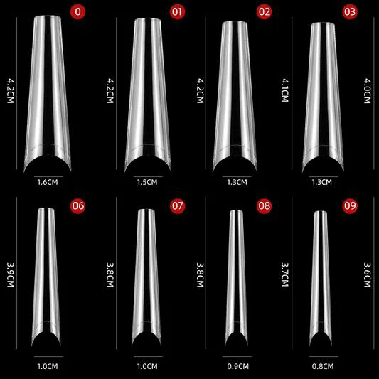 10 Sizes Natural / Clear Long Sharp XXXL Manicure Nail Tips Full Cover 3D Design False Coffin Tips