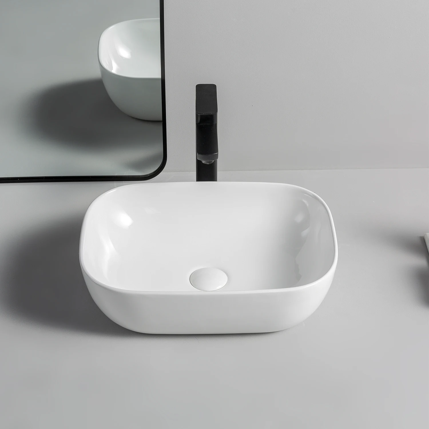 Commercial High Quality Ceramic Table Top Hand Wash Basin Sink Rectangle Bathroom Washbasin