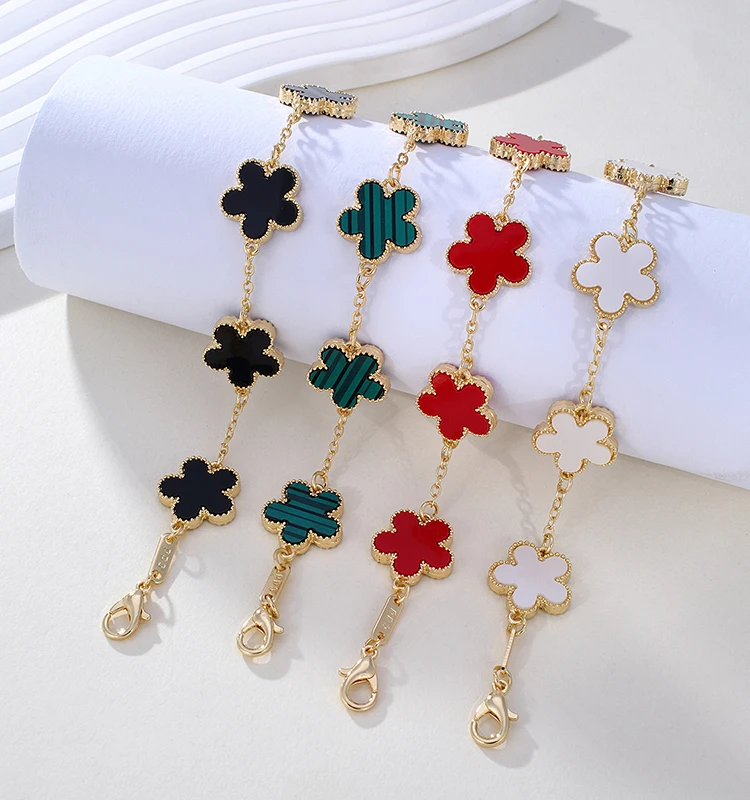CDD Fashion Classic Colorful Double Sided Plum Blossom Five Leaf Grass Flower Bracelet Daily Wear Jewelry for Women
