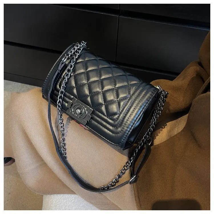 Fashion Luxury Lady Messenger Bag Small Handbags Black Rhombic Lattice Pu Leather Crossbody Bags For Women