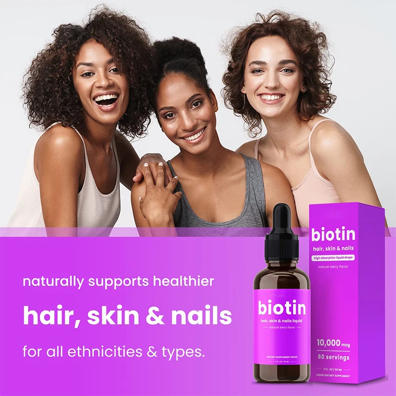 OEM Wholesale Hair Vitamins Biotin Supplement Biotin Liquid Drops Biotin Plus 10000 mcg for Hair Skin Nails