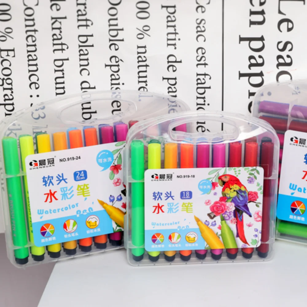 Мягкие Детские акварельные карандаши для рисования, Набор 24 цветов, моющиеся канцелярские принадлежности для учеников, школьные и офисные принадлежности
