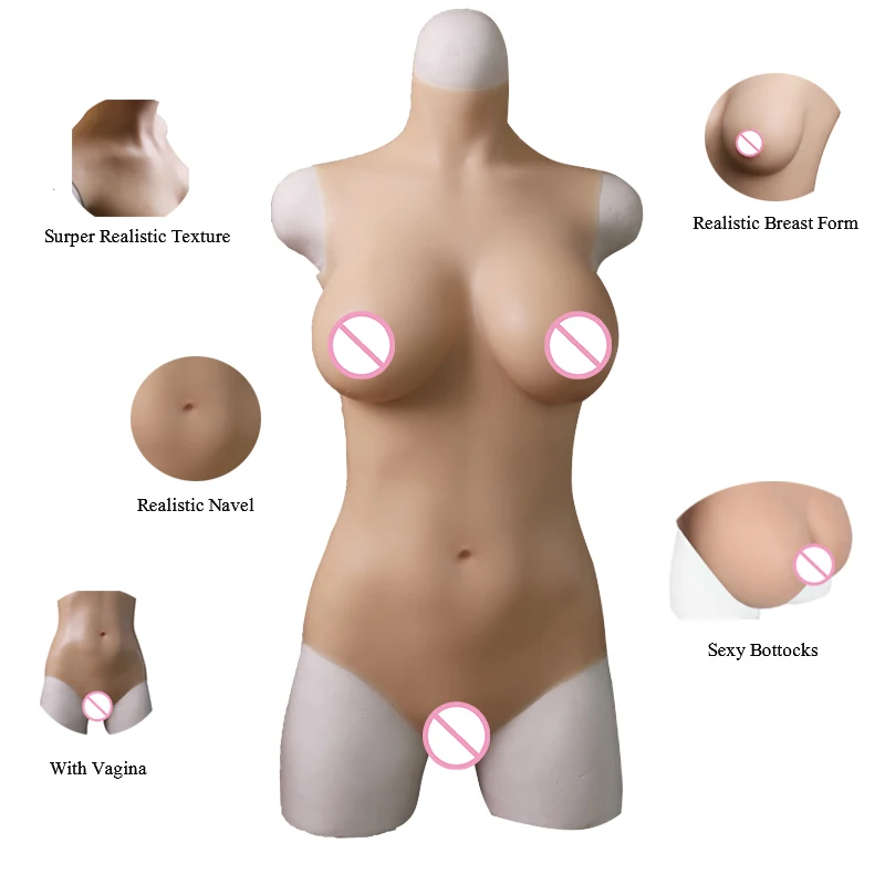 KnowU Full Body Silicone Suit Culotte Transgender with C Cup False Breast Male to Female Crossdresser Silicone Bodysuit
