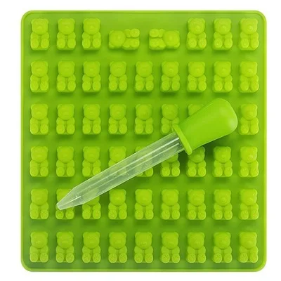 Custom 53 Cavity Chocolate Silicone Mold Gummy Bear with Dropper Making Gummy Candy Chocolate Mold