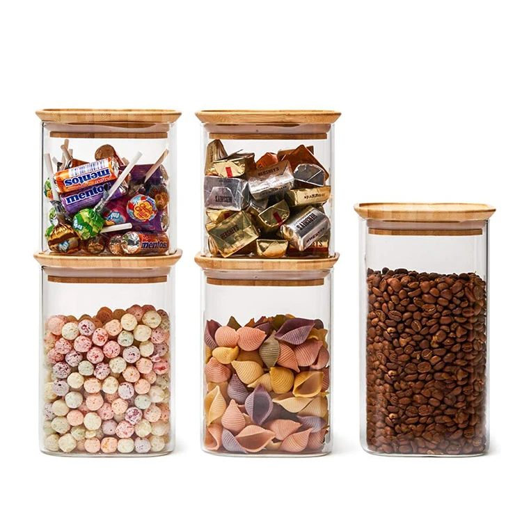 Hot Sale Eco-Friendly Products Glassware Kitchen Organize Container Glass Food Storage Jar With Bamboo Lid