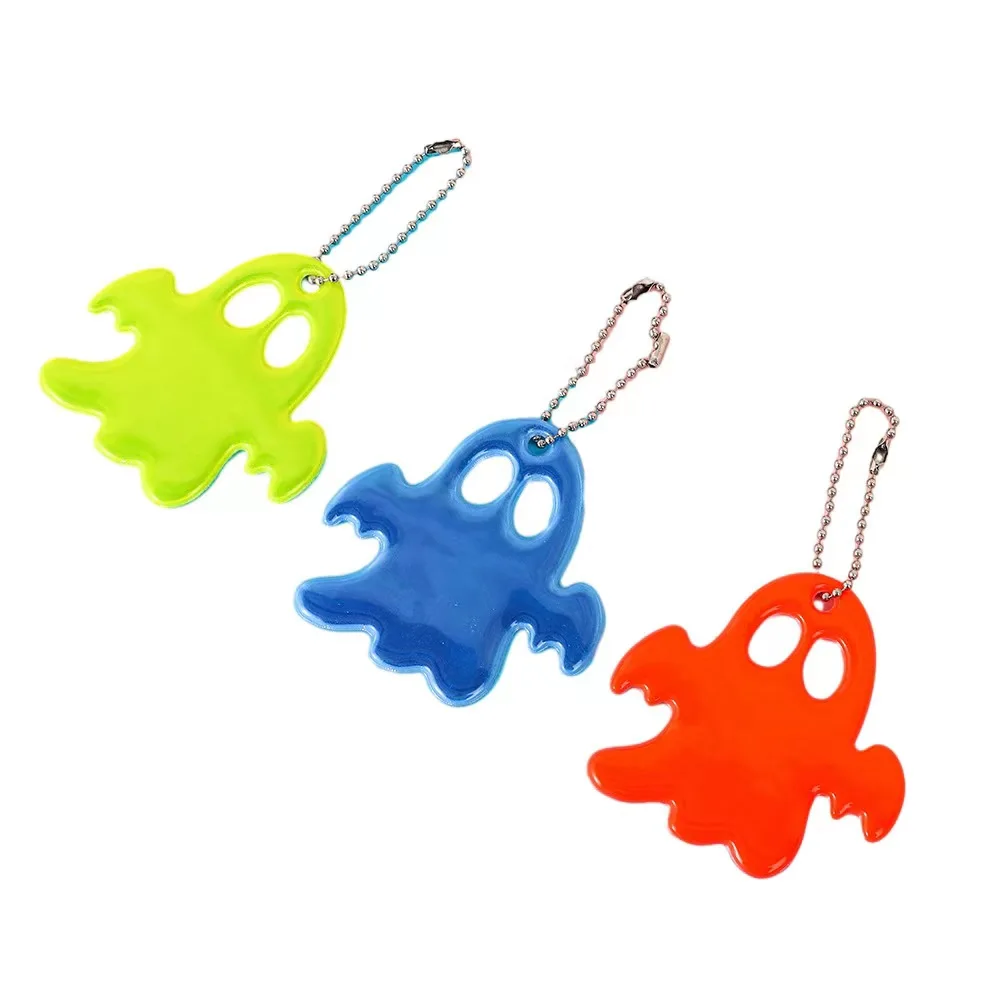 new design reflective key chain  pvc security hanger bag pendant reflective halloween ghost key chain