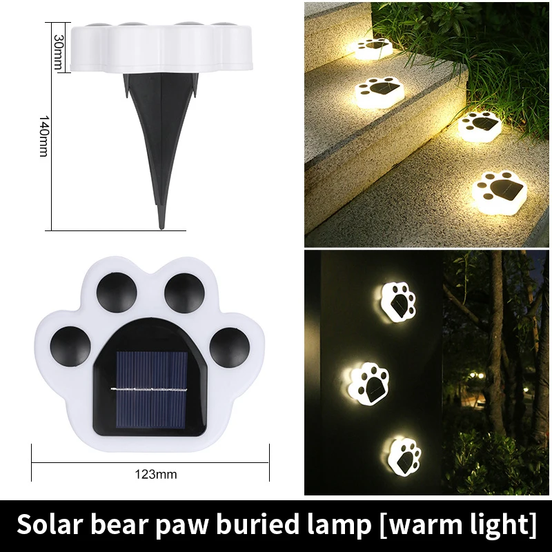 IP65 Bear paw shape Solar Ground Lights for Steps Wall Paw Footprint Night Lamp Outdoor Decorative Garden Underground