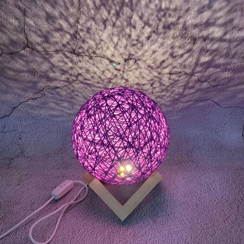 Modern Bedside LED Night Light Ball Rattan Lampshade Table Moon Lamp Empire Wood & Rattan Electric Living Room White 220V 60 90