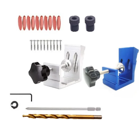 Hicen Woodworking Doweling Jig Kit Handheld Wood Dowel Drilling Guide, Drill Guide Metal Sleeve Wood Drilling Doweling Hole Tool