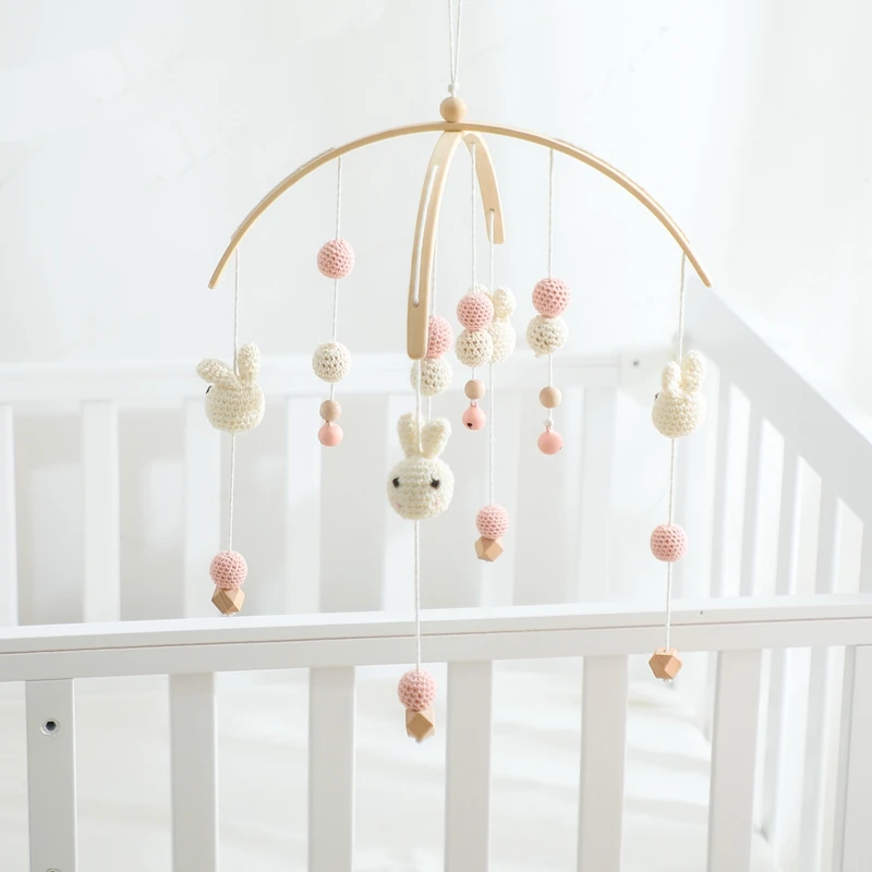 Crochet Rabbit Design Handmade Nursery Bed Bell Baby Crib Mobile Holz for 0- 2 Years