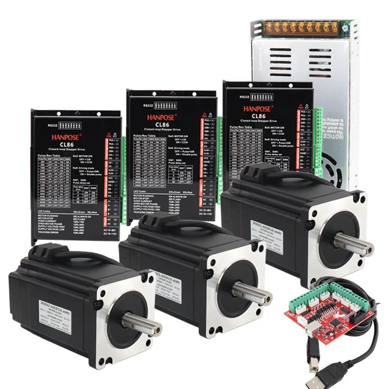 3kit nema 34 closed loop stepper motor 6.0A 8.0N.m servo motor 86EH118A6001 Mach3  CL86 hanpose hybrid driver 86 servo drive cnc