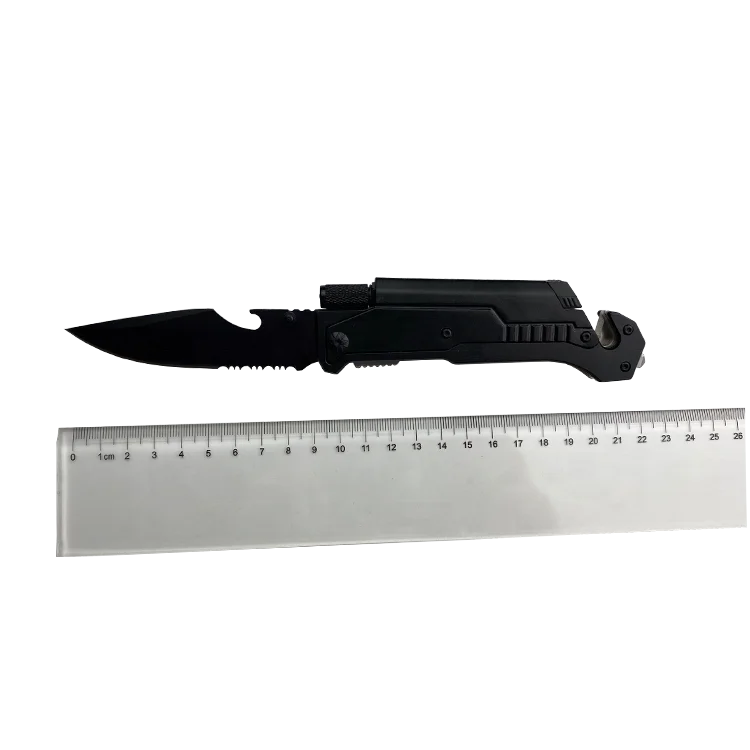 Pocket knife with Flashlight Glass Breaker, Folding knife with Non-slip Handle, Multitool Gift for Men