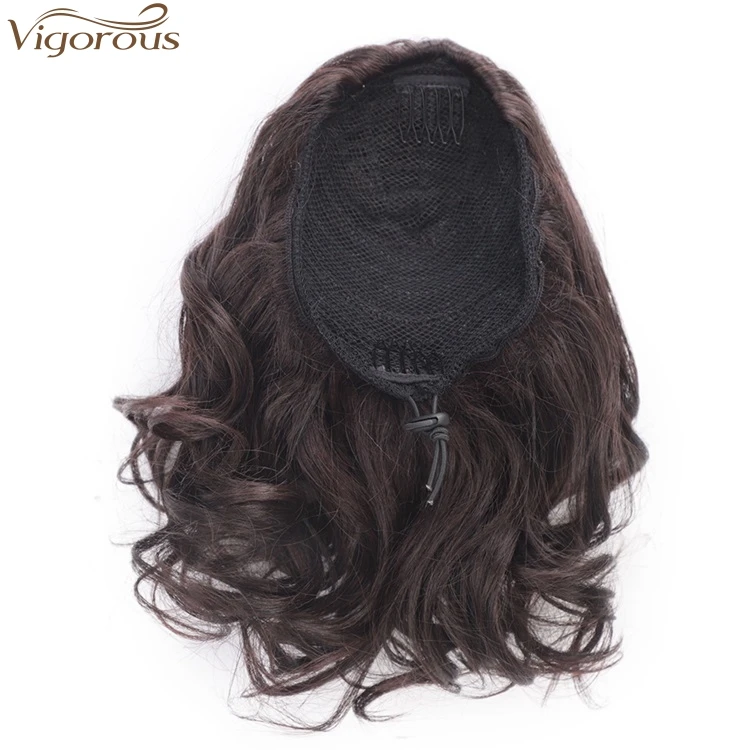 Vigorous Short Natural Wavy 2 Clips In Tail Hair Ponytail Hairpiece Wrap Round With Hairpins Synthetic Ponytail Extensions