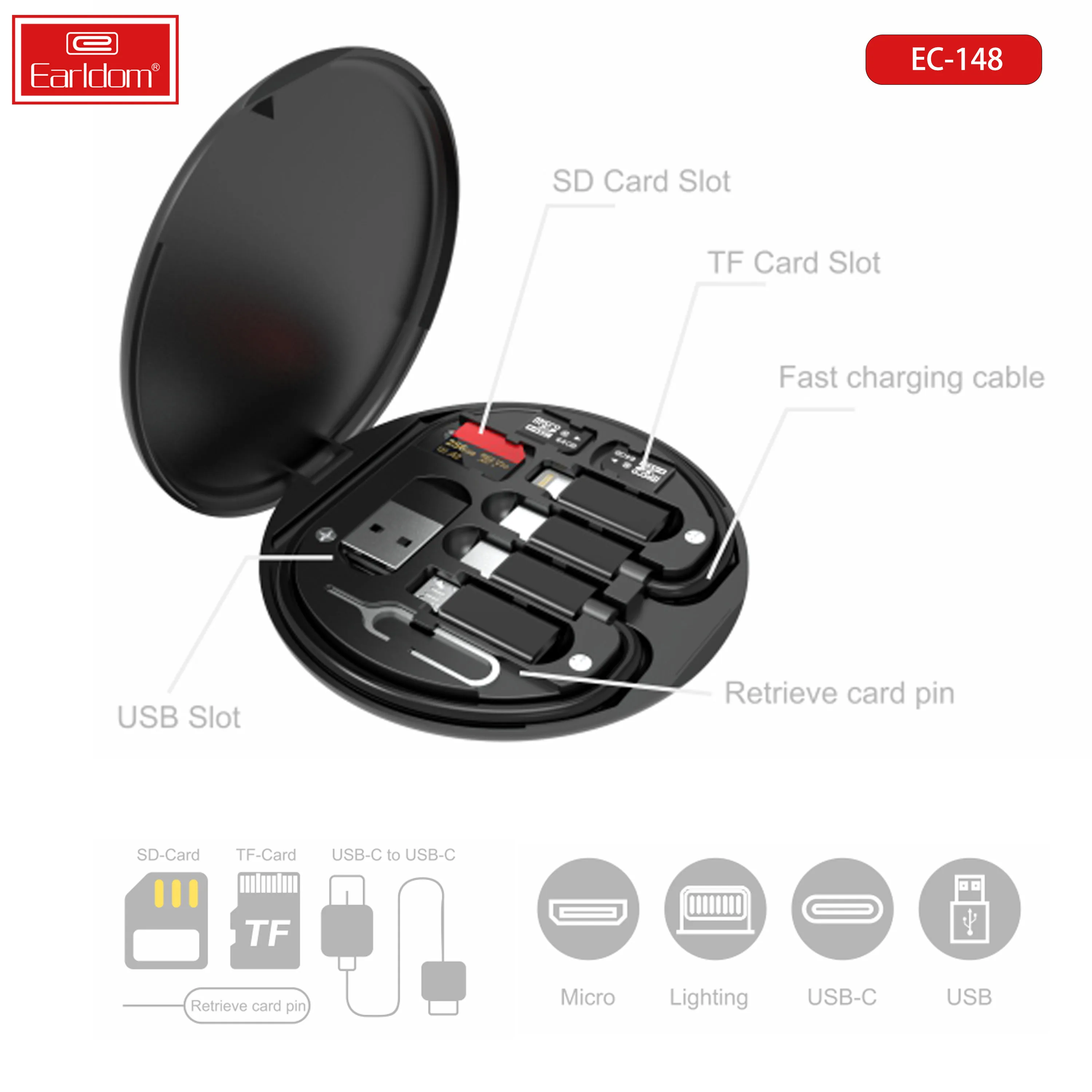 EARLDOM 5 in 1 usb charging cable Usb Cable Set multi charging cable fast charge for phone usb