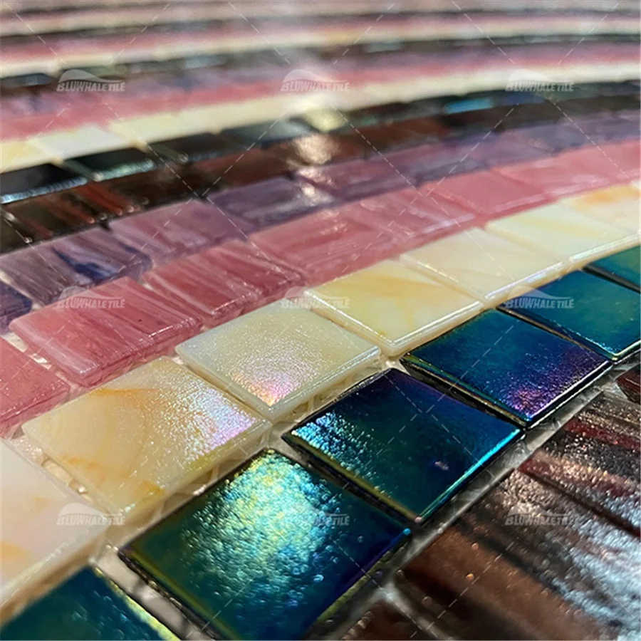 Cheap Price Foshan Manufacturer Shower Floor Pool Tile Wholesale Outdoor Pearlescent Swimming Tile Iridescente Blue Glass Mosaic