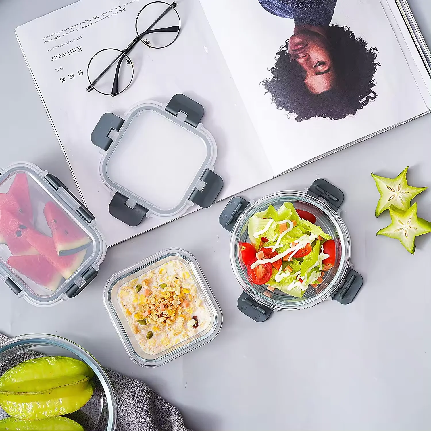 Borosilicate Glass Storage, BPA Free Bento Lunch Boxes, Glass Meal Prep Containers Set with Lids