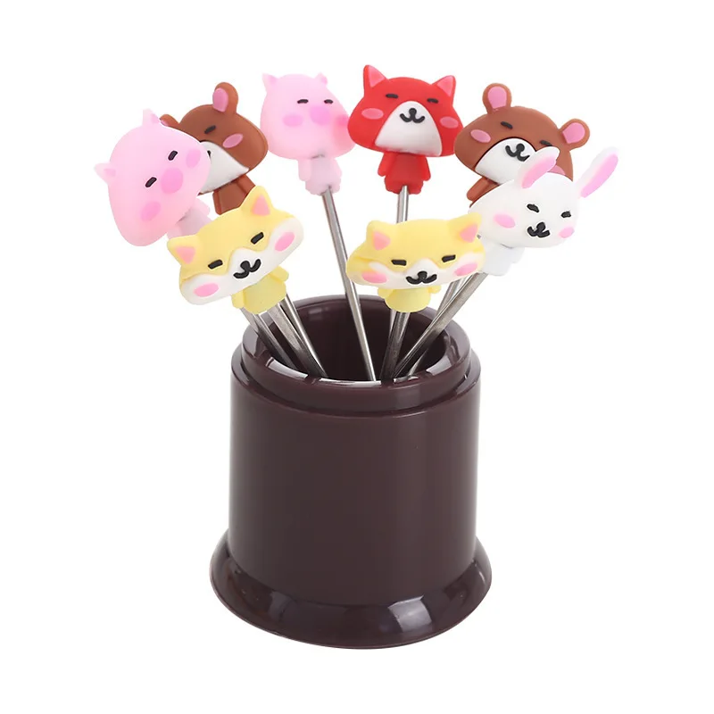 Creative Cartoon Fruit Fork Set 8pcs Cute Mini Stainless Steel Fruit Dessert Small Fork