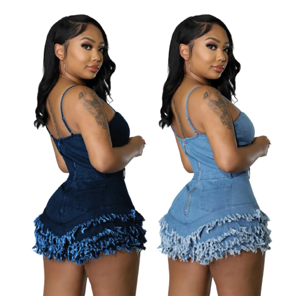 3543 Spring And Autumn Denim Shorts Jumpsuit Sexy Tight One Piece Bodysuit Ladies Casual Jumpsuits For Women Sexy