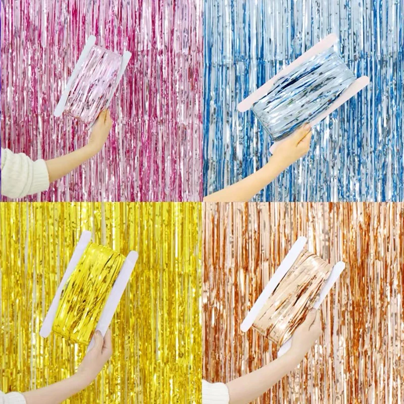 
Tinsel String Foil Fringe Curtain Shiny Birthday Party Decorations Custom Metallic Foil Curtain 