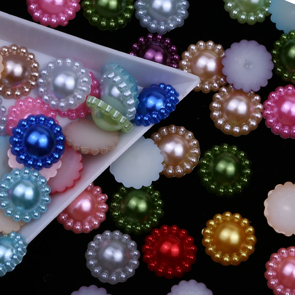 XULIN Accept Customized Mix Color 11mm 9mm Sunflower Shaped ABS Imitation Pearl Flatback Plastic Beads For Crafts