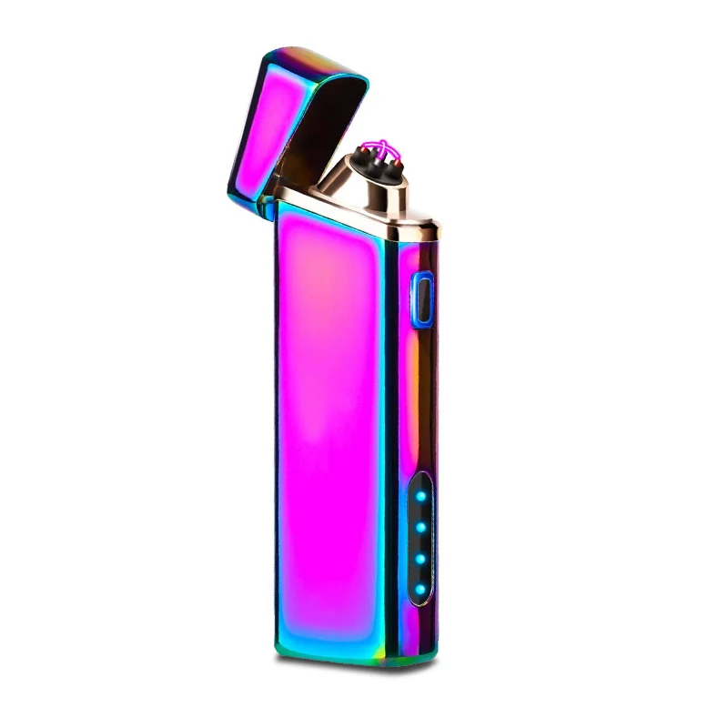 TK-719 Customize Logo Boyfriend Gift Double Arc Windproof Cigarette Lighter Portable Electricity Display Usb Charging Lighter