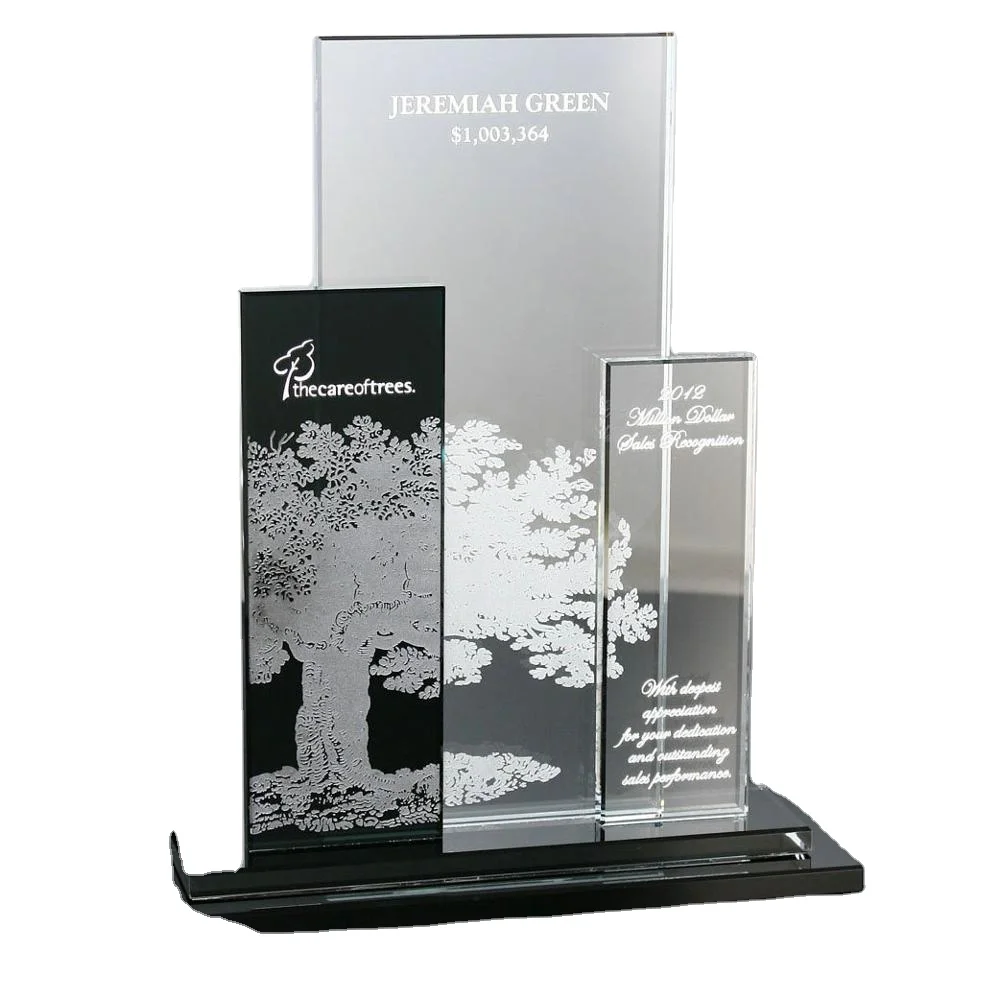 Tree Printing Glass Award Plaque Trophy For Perpetual Prize Souvenir