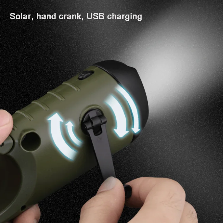 solar snap clip flashlight hand crank dynamo flashlight rechargeable emergency LED torch light outdoor lighting with power bank