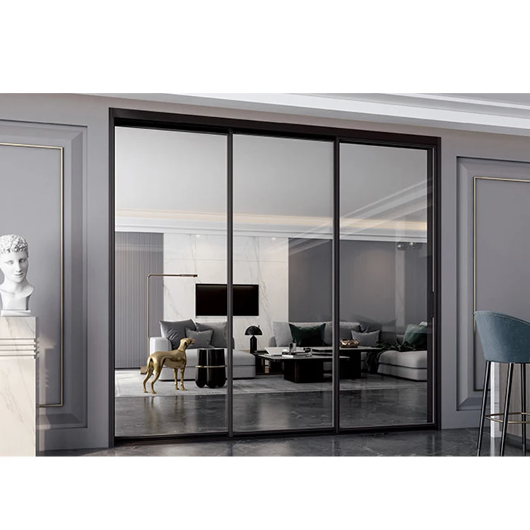 High Quality Minimalist Style Frame Less Tempered Aluminum Sliding Glass Door Interior Partition Door