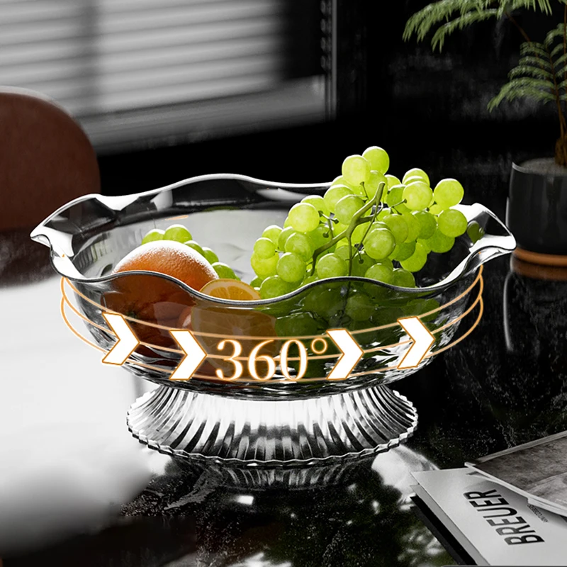 Living Room High Value Fruit Dish High Base Rotating Nuts Fruit Tray Clear Wave Pattern Dried Fruit Plate