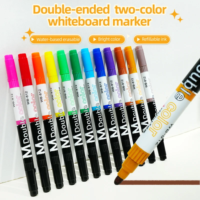 Double ended dual color whiteboard marker drawing boards suitable for students and teachers refillable blackboard marker