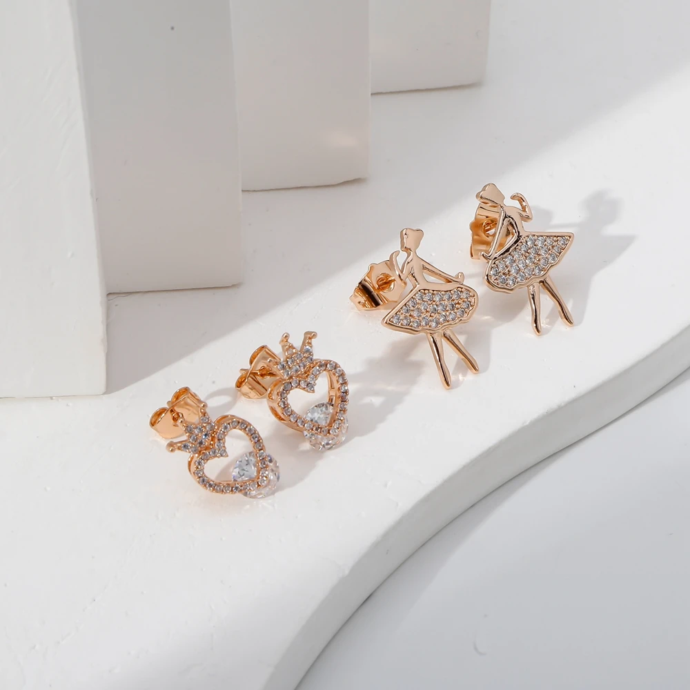 Hongtong Latest Design Flower Shiny Zircon Delicate Glassy Fashion Women Jewelry Party Gift Stud Earrings