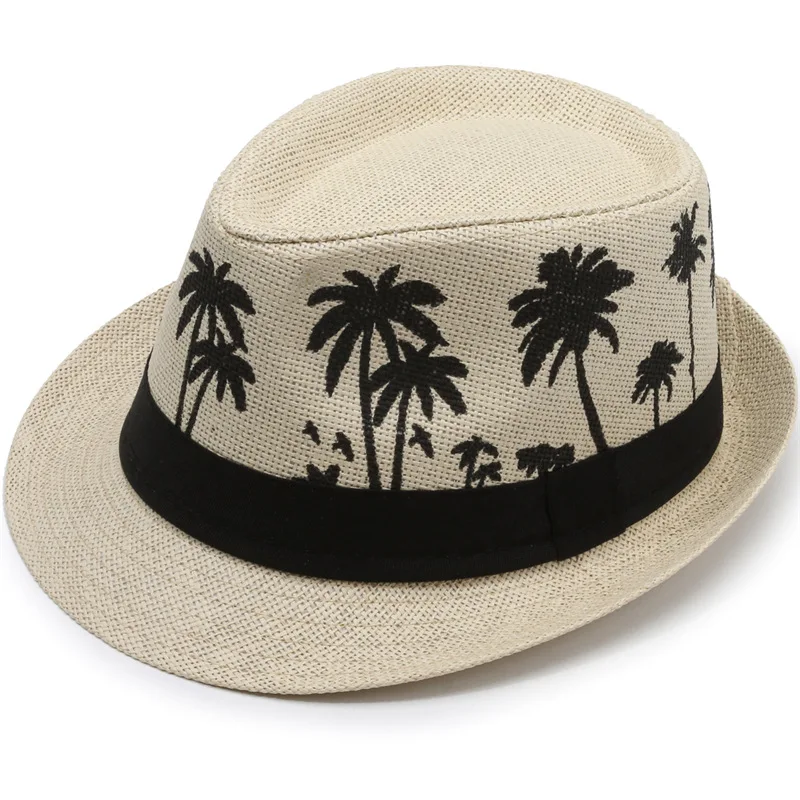 Wholesale Custom Printed Logo Summer Beach Sun Hat Jazz Cap Panama Paper Straw Hat Travel Fedora Straw Fashions Hats for Men