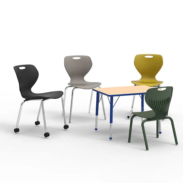 Factory Direct Heavy Duty Plastic School Chairs Armless Grey School Room Chair With Moving Wheels
