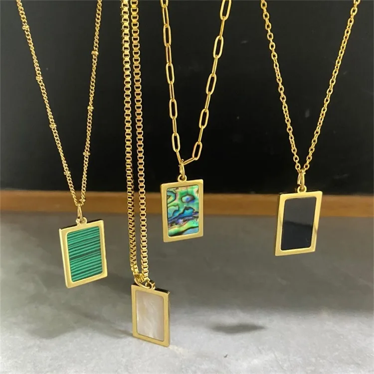 Fashion Black Onyx Baguette Natural Stone Pendant Gemstone Crystal Necklace jewelry