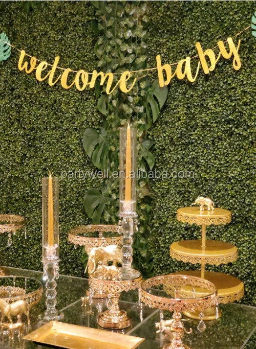 Partywell Baby Shower Glitter Welcome Baby Tropical Palm Leaves Banner Party Supplies Decorations Photo Booth Props