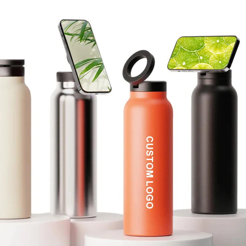 Custom Magnetic Phone Holder  Travel Drinking  Water Bottle Drinks Cups With Lids And Straws