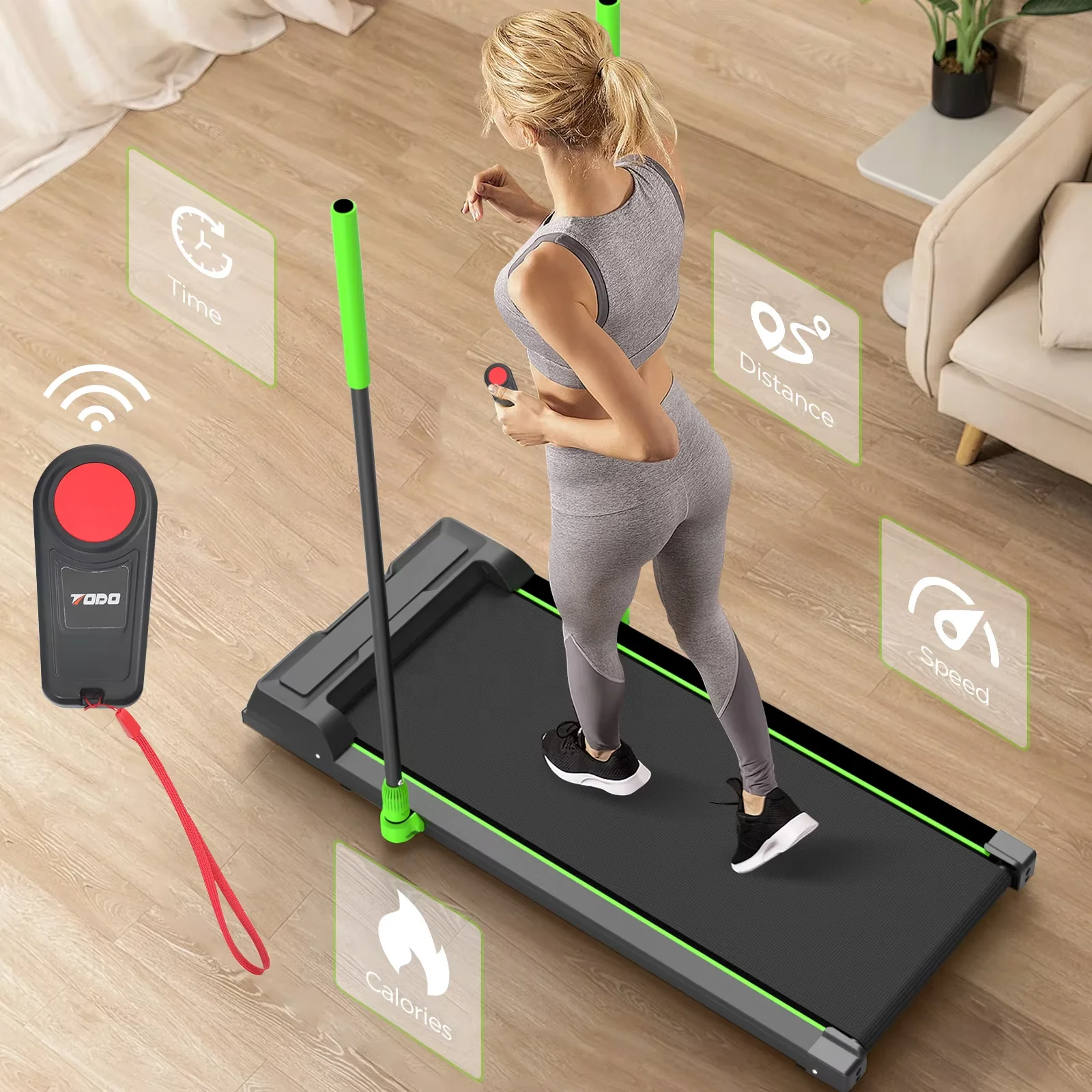 Home Use electric treadmill gym fitness mini smart treadmill with flexible handlebar control switch