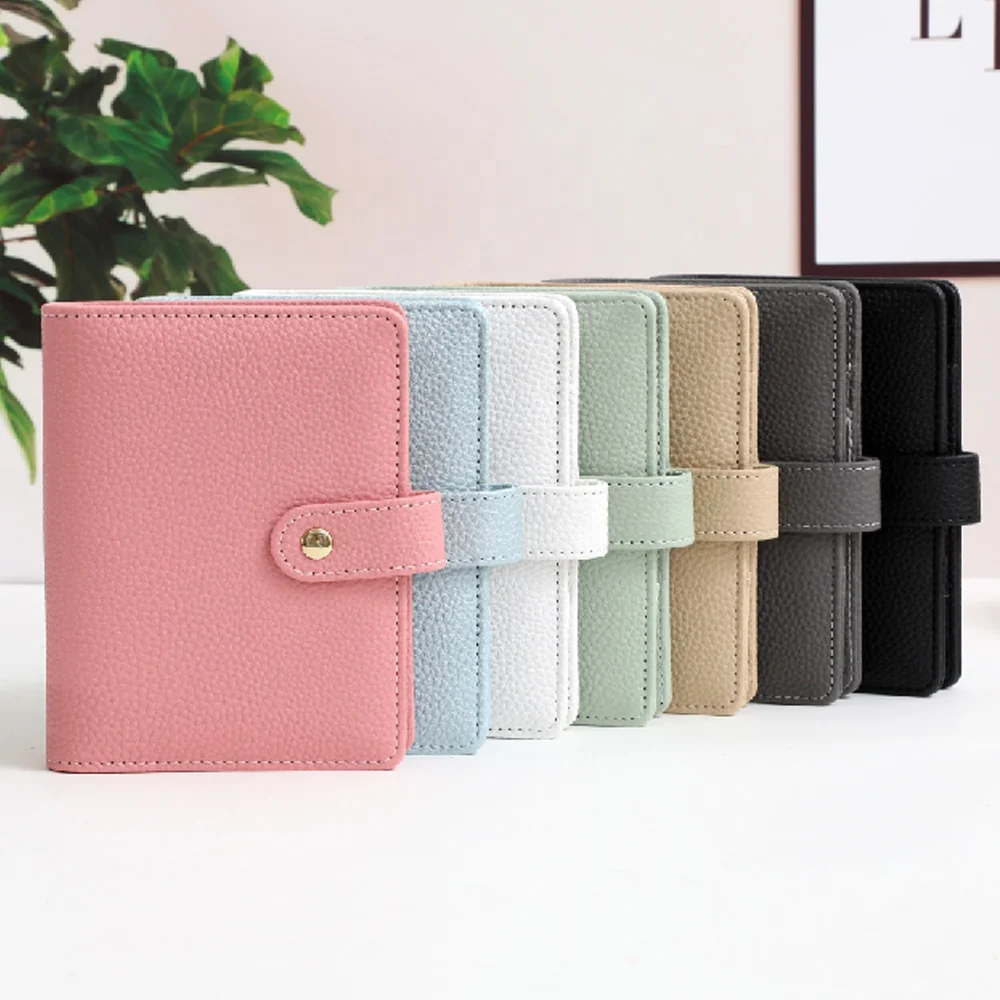 Ins Etsy FB TK Top Ranking Blue Green Black Grey Pink Beige A7 Gold 6 Ring Pebble Grain Leather Budget Binder with Gold Button