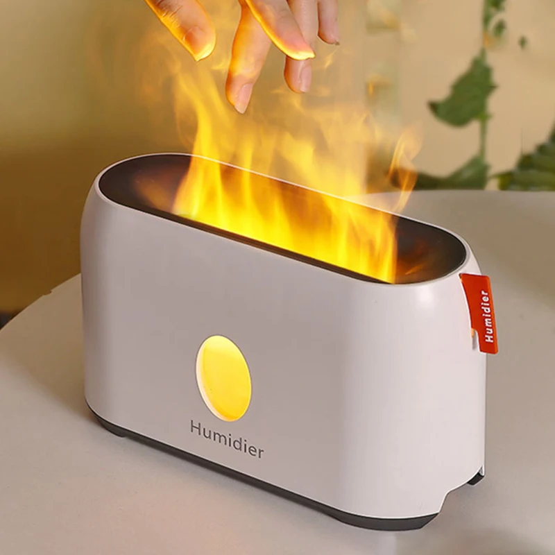 USB Fire Flame Humidifier Compatible with Home Aroma Air Diffusers Realistic Flame Effects LED Light Cold Cool Mist