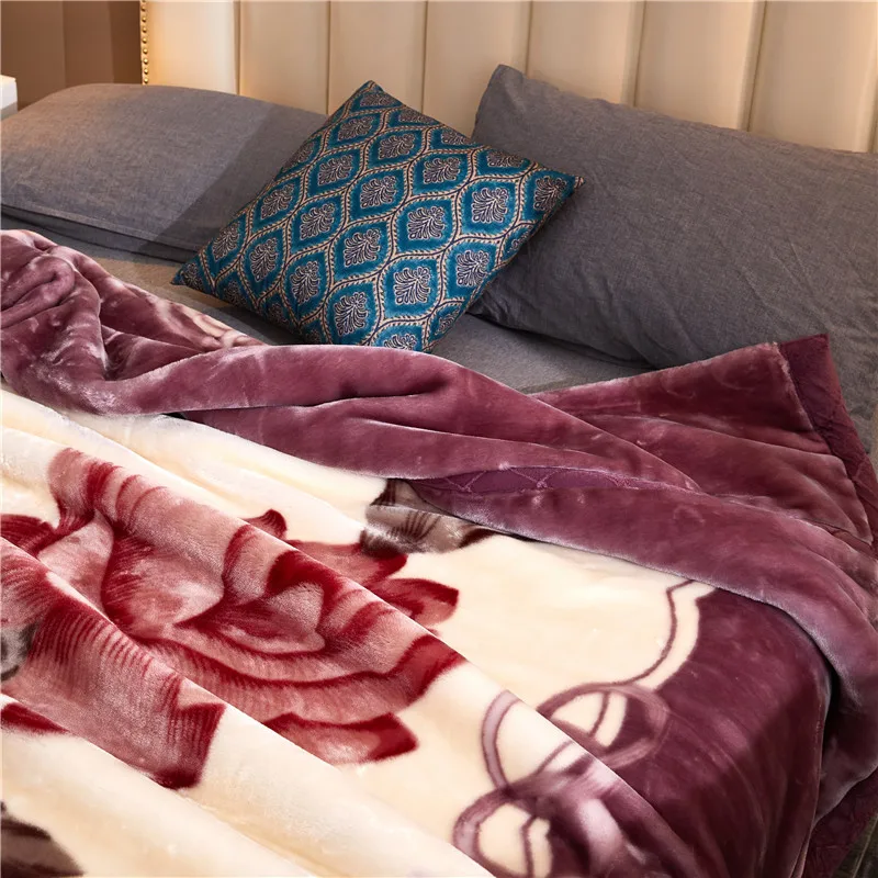 Double Thick Chunky Soft Fleece Plush Bed Blanket Thicker Warming Raschel Blankets Home Solid Pattern Throws Portable Winter Use