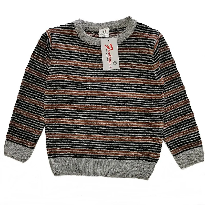 Top-Level Custom Style Boy Sweaters Stripe Over Sized Sweater Elastic Round Neck Knitted Sweater