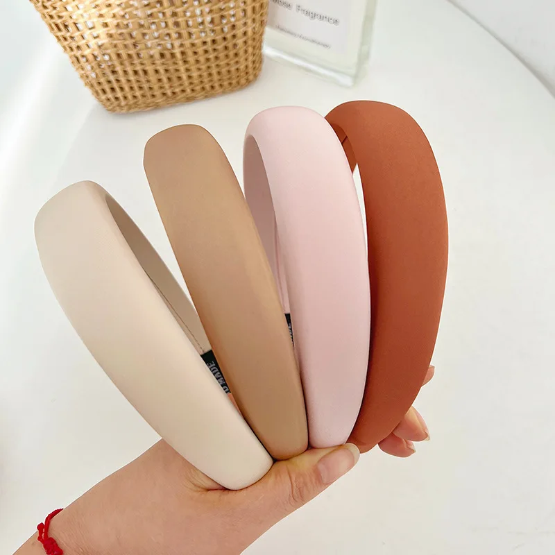 Wholesale Korean Sponge Padded Hair Accessories Solid Color Fabric Handmade Headband For Woman Girls