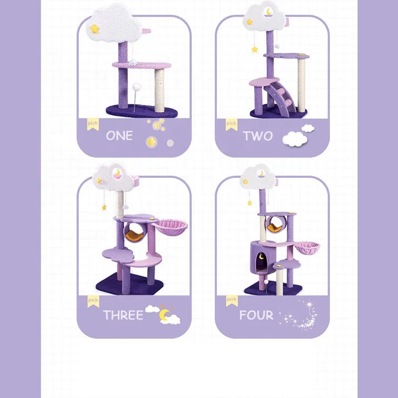  Popular high quality large modern funny luxury cute cat climbing frame purple durable tree for