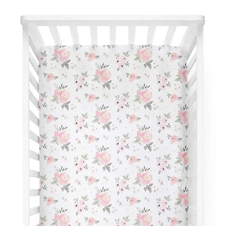 Stretchy Organic Fitted Crib Sheets for Standard Crib Toddler Mattress Cover Soft Flower Baby Nursery Bedding
