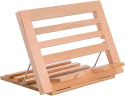 Large Wooden Table Easel, Cookbook Stand, Text Book Tablet Rest, Premium Beechwood - Adjustable Incline, 2 Flip-Up Page Holders