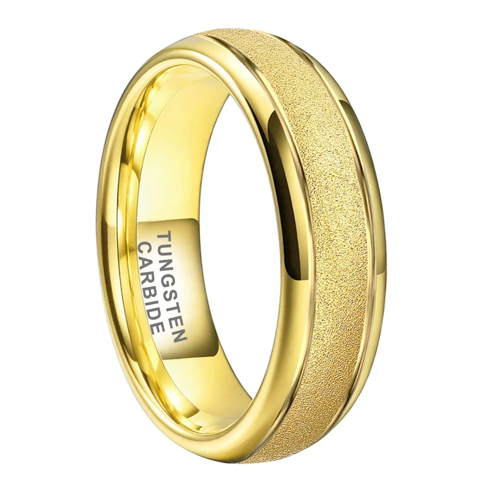 Coolstyle Jewelry 6mm In Stock Dropshipping Gold Plated Sandblasted Tungsten Ring for Women Men Fashion Engagement Wedding Band